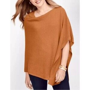 Talbots NWT Linen Blend M/L Camel Brown Asymmetrical Pullover Lightweight Poncho
